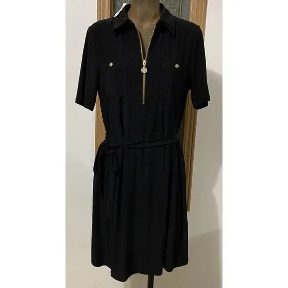 Anne Klein | Dresses | Anne Klein Shirt Dress Size Black Knee Length Half  Zip Stretch Workwear | Poshmark